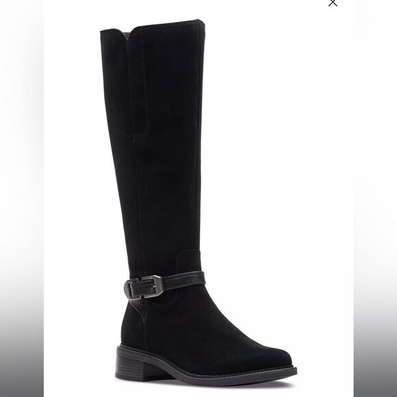 Clark’s Maye Aster Buckled Riding Boots in Black Suede New in Box - Picture 1 of 12